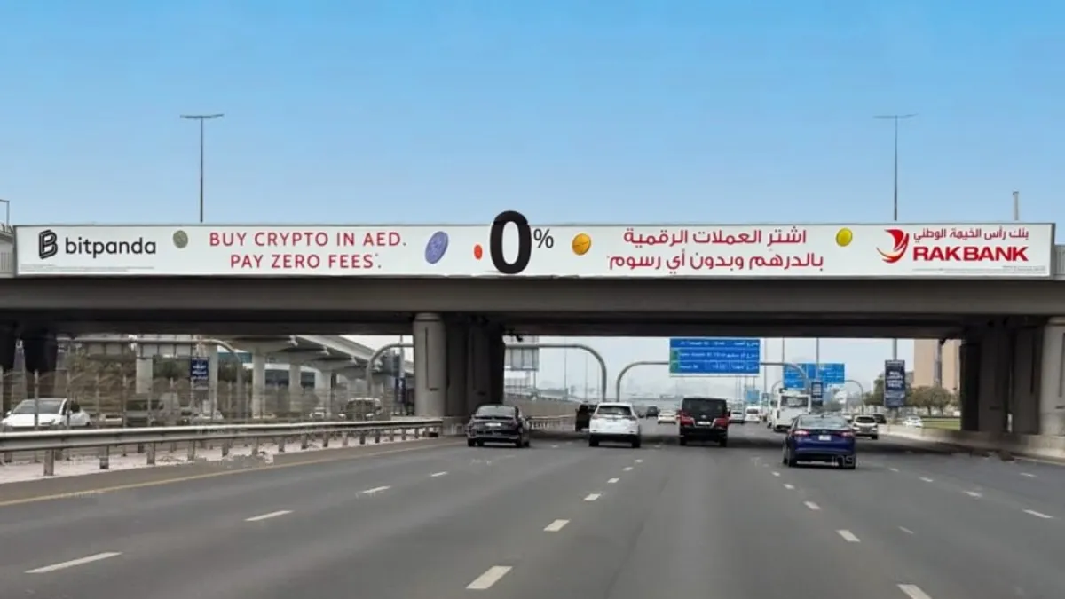 RAKBANK and Bitpanda Boost Visibility with Bold Die Cut Bridge Banners in Dubai
